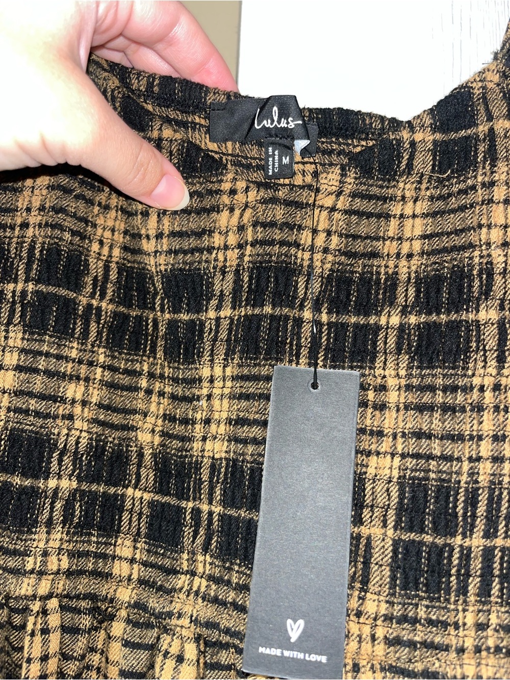 Lulus NWT Black and Brown Plaid Patterned Dress - Picture 3 of 3